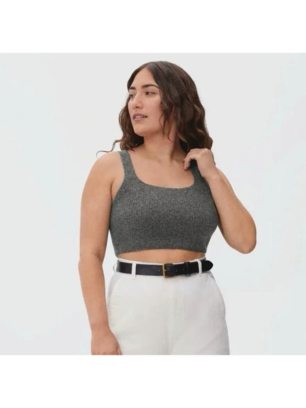 NWT Everlane Wool The Cozy Stretch Crop Tank In Heathered Charcoal L Large